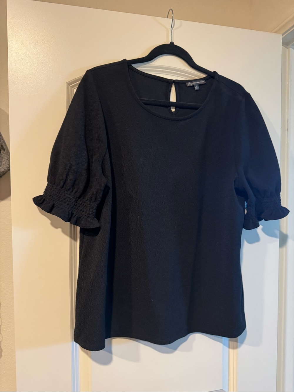 Adrianna Papell Black Puff Sleeve Peplum Blouse